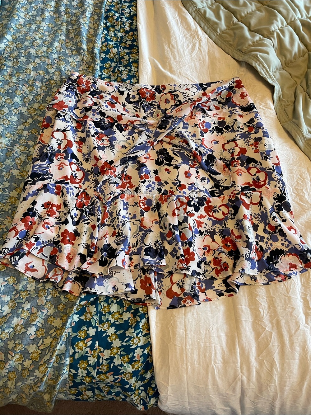 Ralph Lauren Floral Chiffon Skirt in Teal, Yellow & White